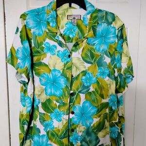 Caribbean Joe Tropical Floral Button-Down Shirt